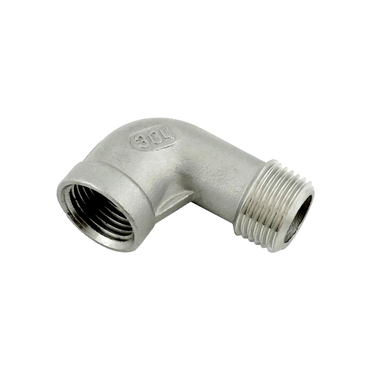 90° Elbow, 3/8" Male Pipe Thread x 3/8" Female Pipe Thread 304 Stainless Steel