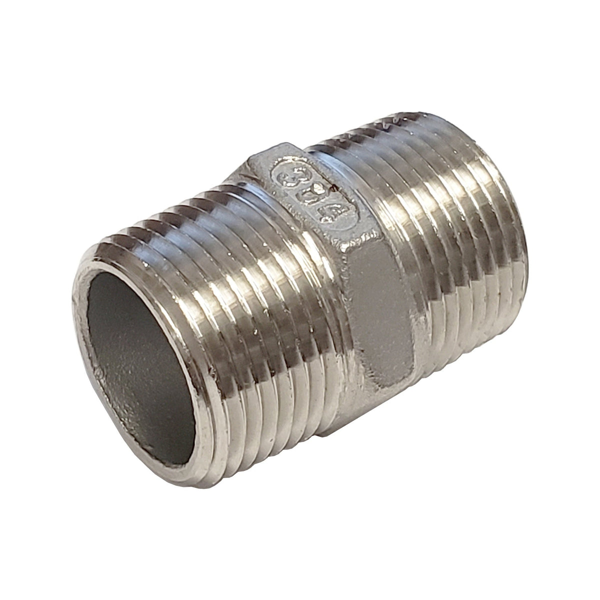 Hex Nipple, 3/4" Male Pipe Thread x 3/4" Male Pipe Thread 304 Stainless Steel