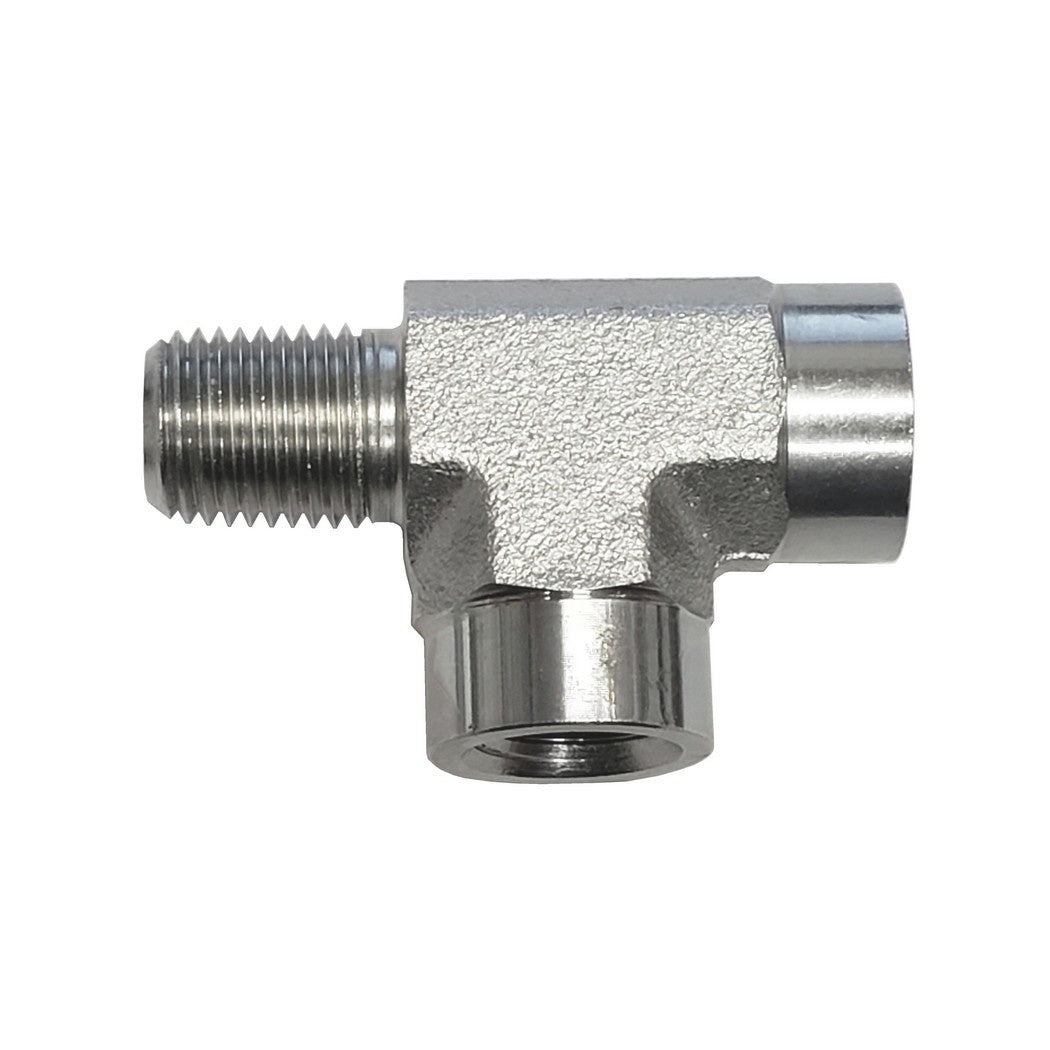 Street Tee, 1/4" Male Pipe Thread x 1/4" Female Pipe Thread x 1/4" Female Pipe Thread, Stainless Steel