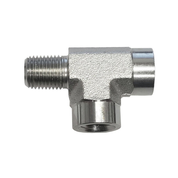Street Tee, 1/4" Male Pipe Thread x 1/4" Female Pipe Thread x 1/4" Female Pipe Thread, Stainless Steel