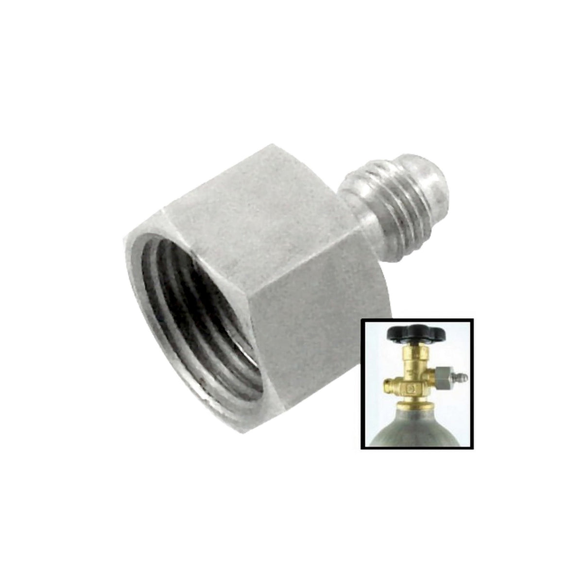CO2 Adapter, Fem-CO2 x 1/4" Male Flare 304 Stainless Steel