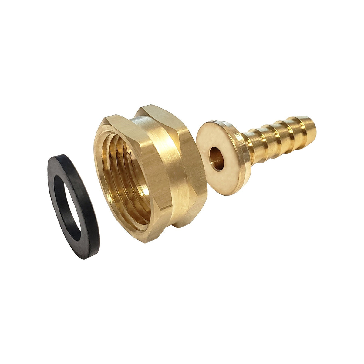 Swivel Hose Stem, 3/8" Barb x 3/4" FGH-Hex, Brass