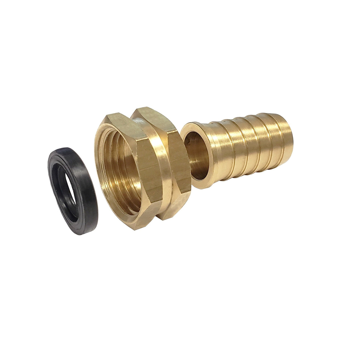 Swivel Hose Stem, 3/4" Barb x 3/4" FGH-Hex, Brass