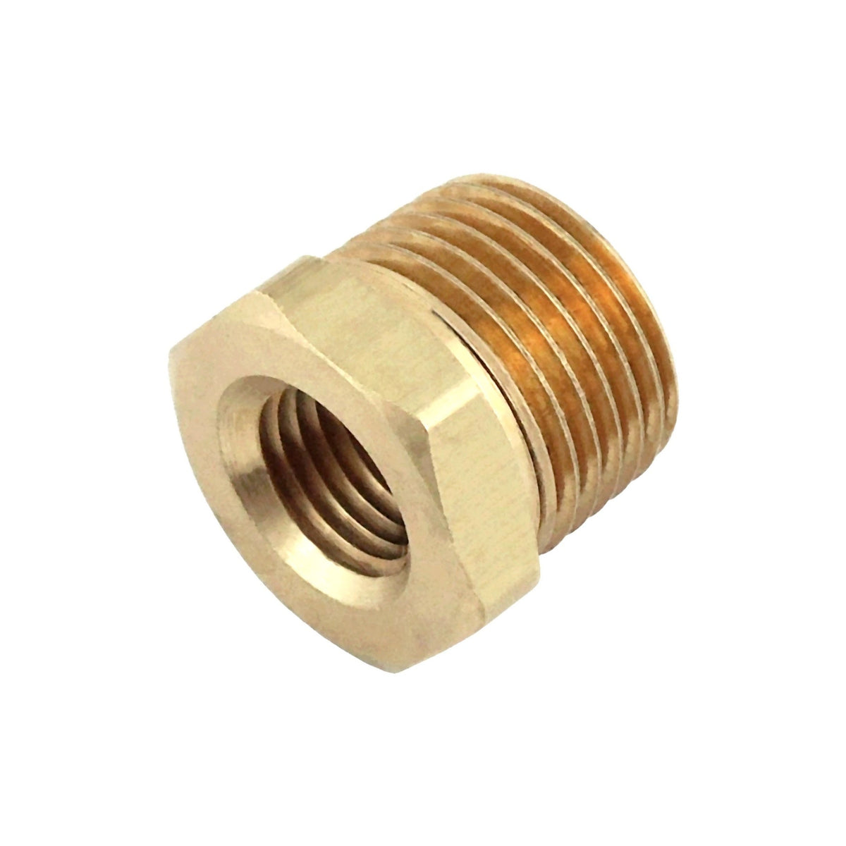 Bushing, 1/4" Female Pipe Thread x 1/2" Male Pipe Thread, Brass