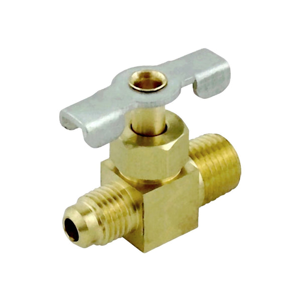 Needle Valve, 1/4" Male Flare x 1/4" Male Pipe Thread Stamped Handle