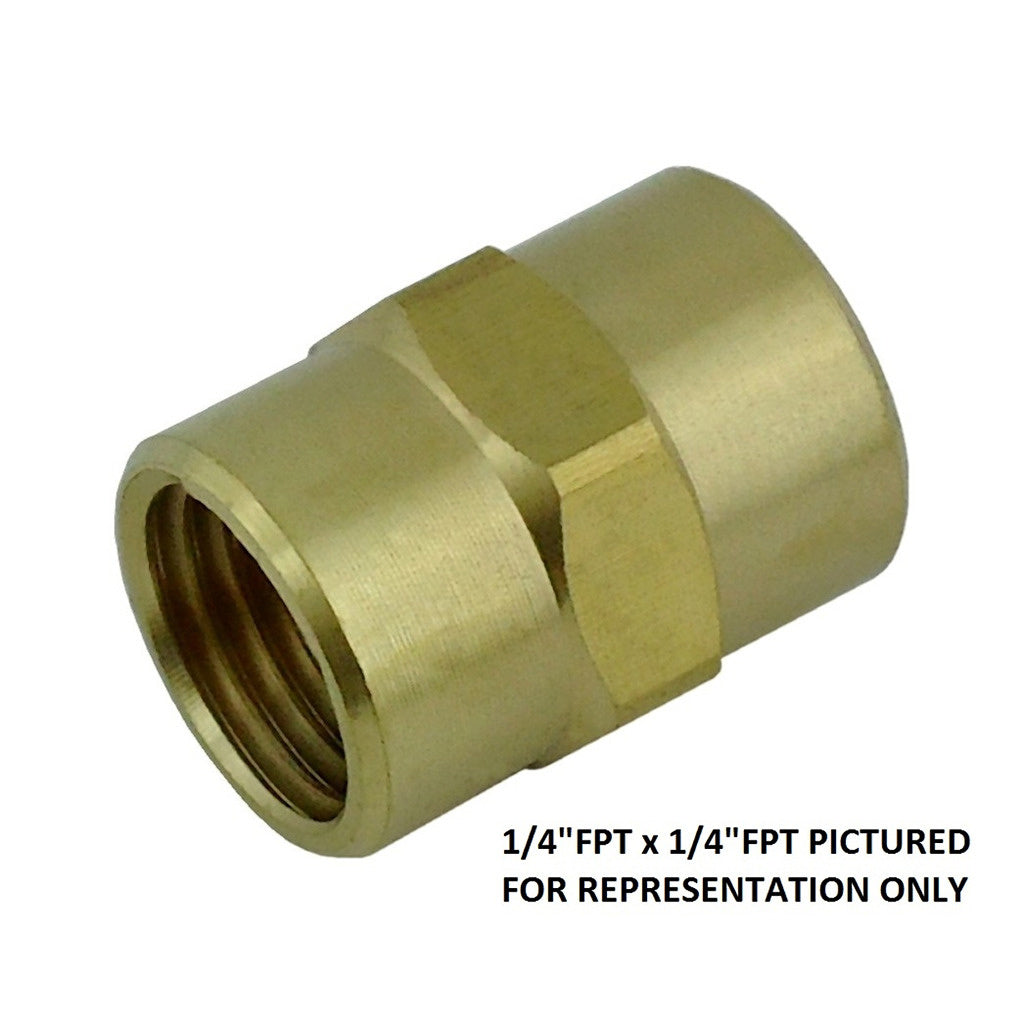 Hex Coupling, 3/8" Female Pipe Thread x 3/8" Female Pipe Thread, Brass