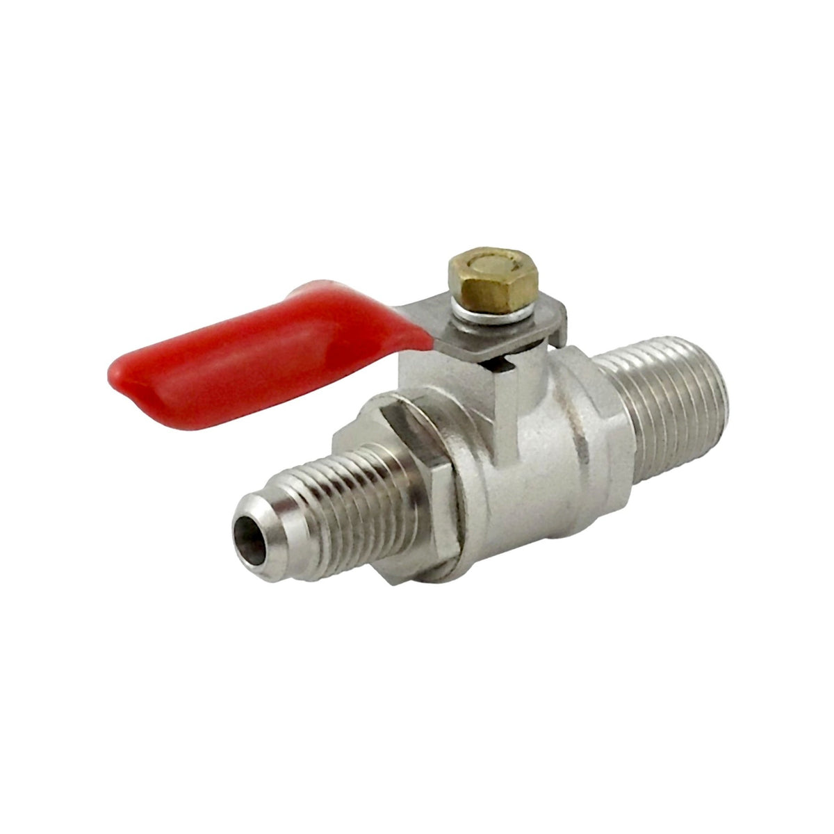 Ball Valve, 1/4" Male Pipe Thread > 1/4" Male Flare with Check Valve Plated Brass