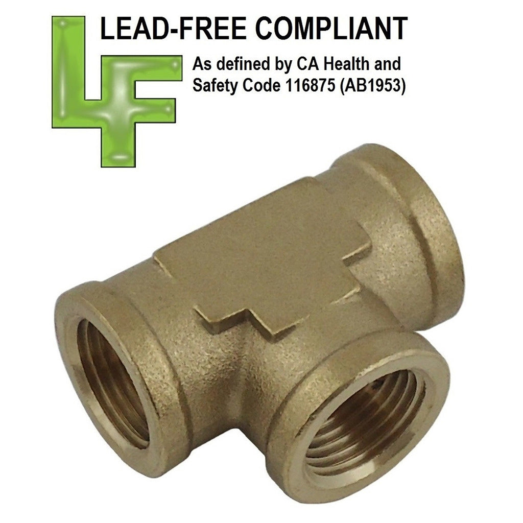 Tee, 1/4" Female Pipe Thread-All Lead Free Brass