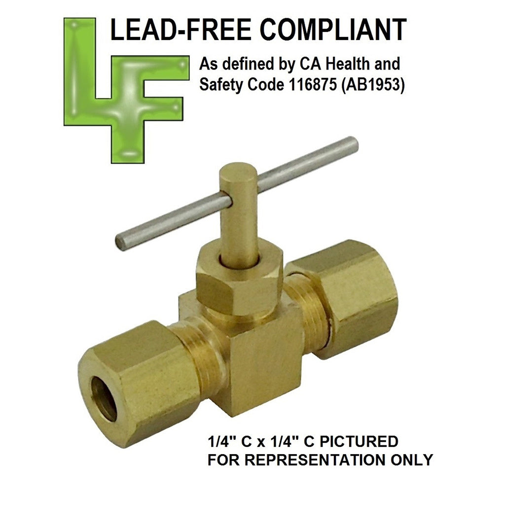 Complete Needle Valve, 1/4" C x 1/4" C Lead Free Brass