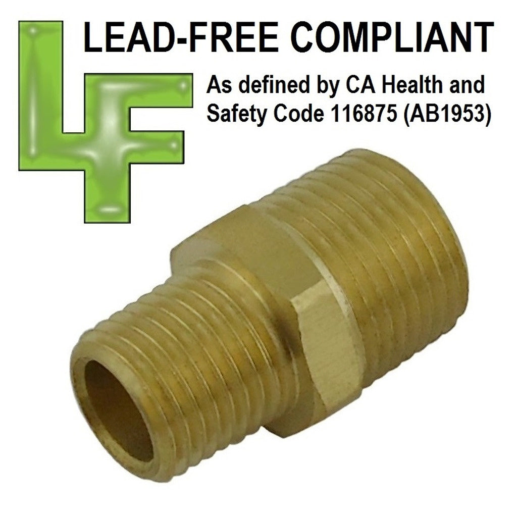 Hex Nipple, 1/2" Male Pipe Thread x 3/8" Male Pipe Thread Lead Free Brass
