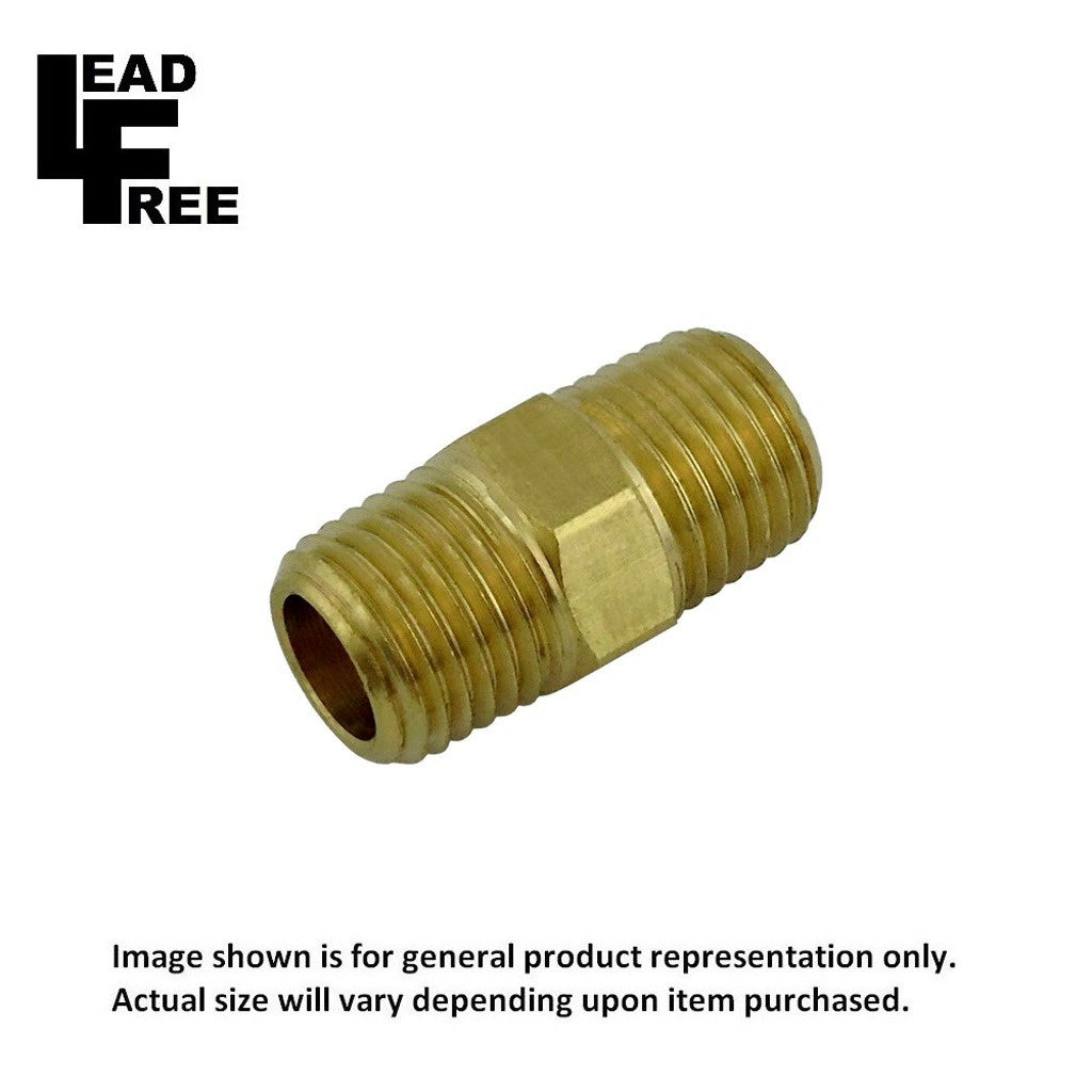 Hex Nipple, 1/2" Male Pipe Thread x 1/2" Male Pipe Thread Lead Free Brass