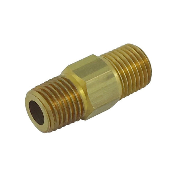 Left/Right Hex Nipple, 1/4" Male Pipe Thread x 1/4" Male Pipe Thread Brass
