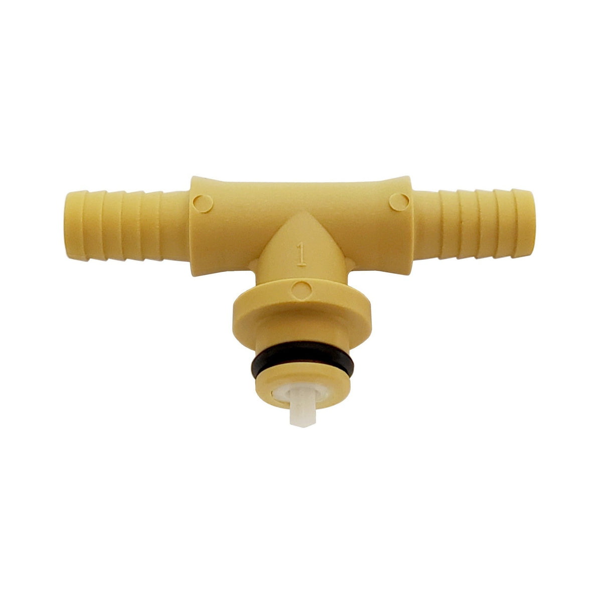 Shurflo Gas Tee Fitting, 1/4" Barb with Check Valve, Plastic