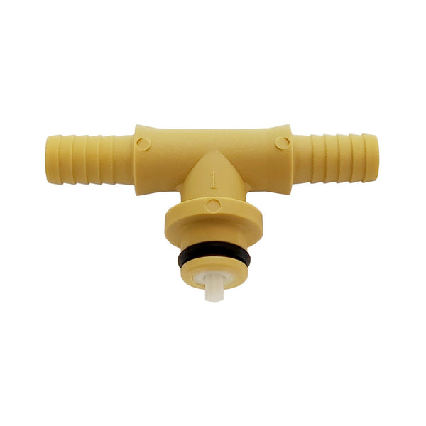Shurflo Gas Tee Fitting, 1/4" Barb with Check Valve, Plastic
