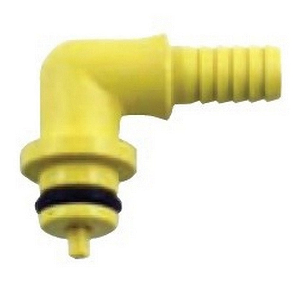 Shurflo Gas Fitting, 90° Elbow, 1/4" Barb with Shutoff, Plastic