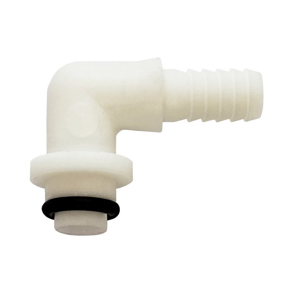 Shurflo Gas Fitting, 90° Elbow, 1/4" Barb, No Shutoff, Plastic