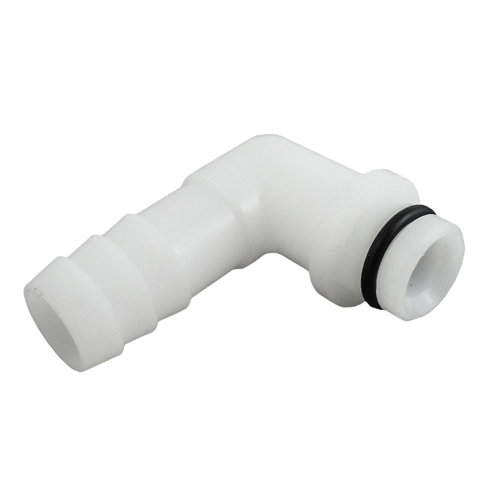 Shurflo BIB Liquid Port Fitting, 90° Elbow, 1/2" Barb, Plastic