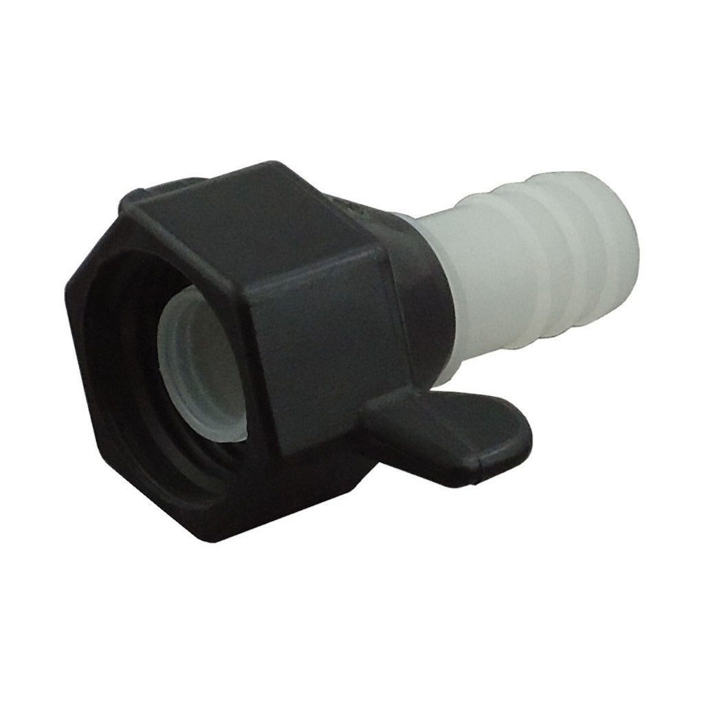 Shurflo Wingnut Swivel Fitting, 1/2" FPTx  1/2" Barb, Plastic