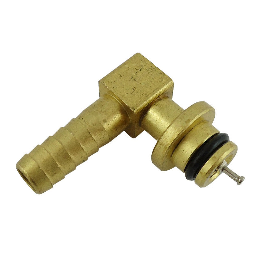 Shurflo Gas Fitting, 90° Elbow, 1/4" Barb with Shutoff, Brass