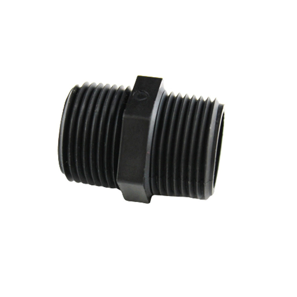 Hex Nipple, 1/2" Male Pipe Thread x 3/8" Male Pipe Thread Poly