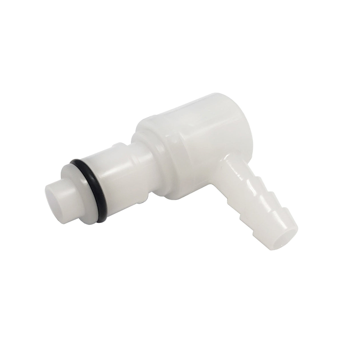 Male Quick Disconnect, 90° Elbow, 1/4" Barb with Shutoff, APC Series