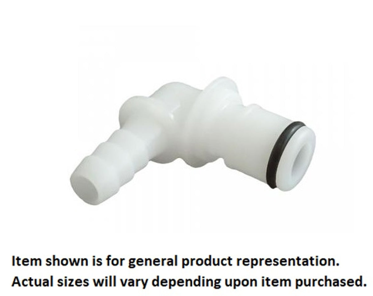 Male Quick Disconnect, 90° Elbow, 1/4" Barb, No Shutoff, APC Series