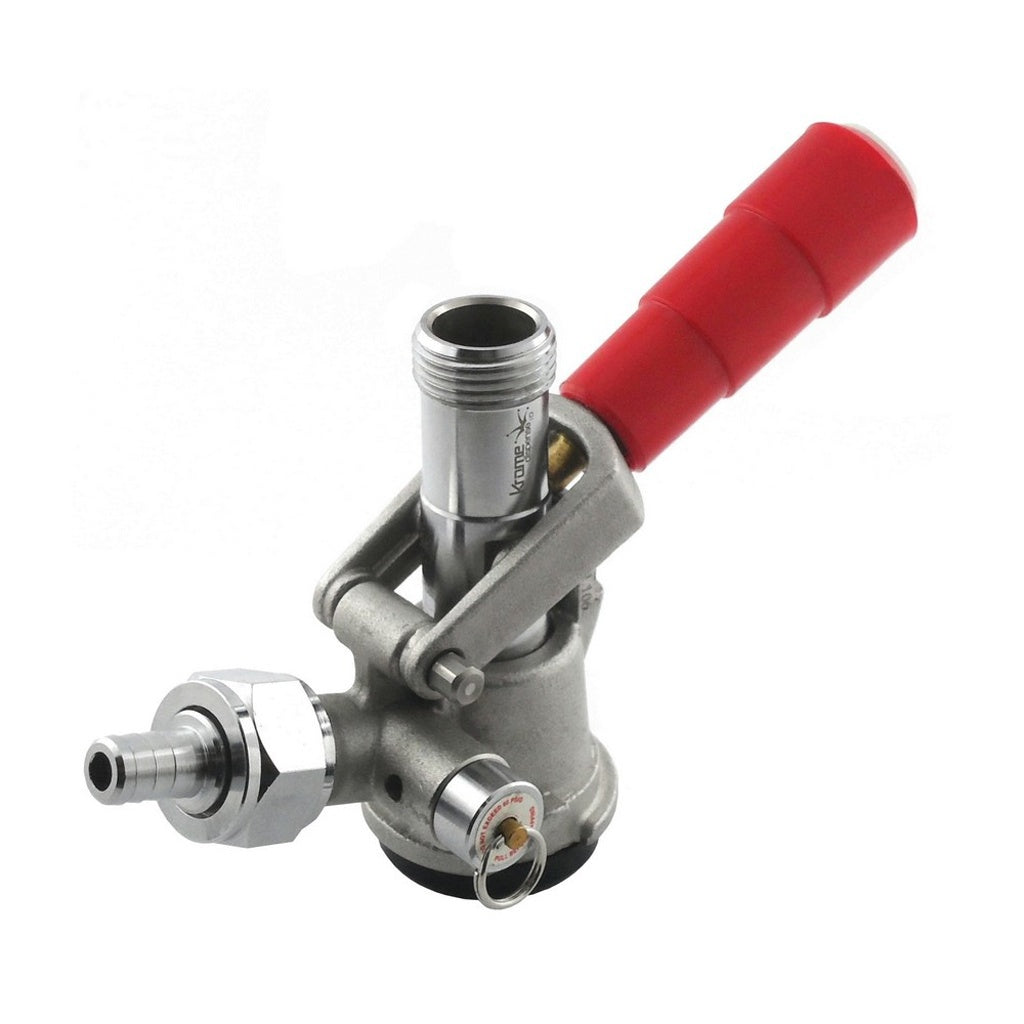 Krome Dispense Keg Coupler, American Sankey, Stainless Steel Body, Chrome Probe, Red