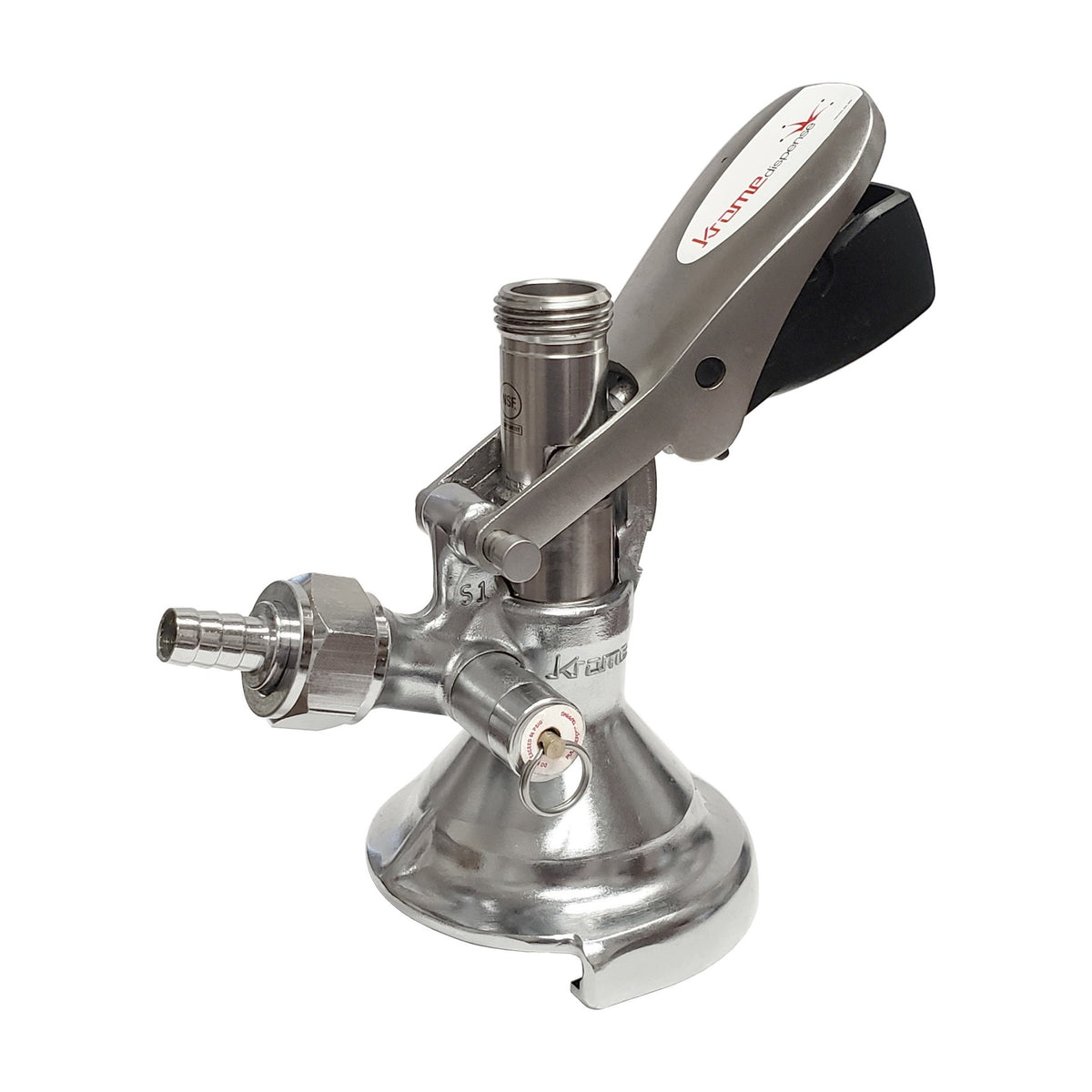 Krome Dispense Keg Coupler, A System, NSF Certified, Pressure Relief Valve, Brass Body, Stainless Steel Probe