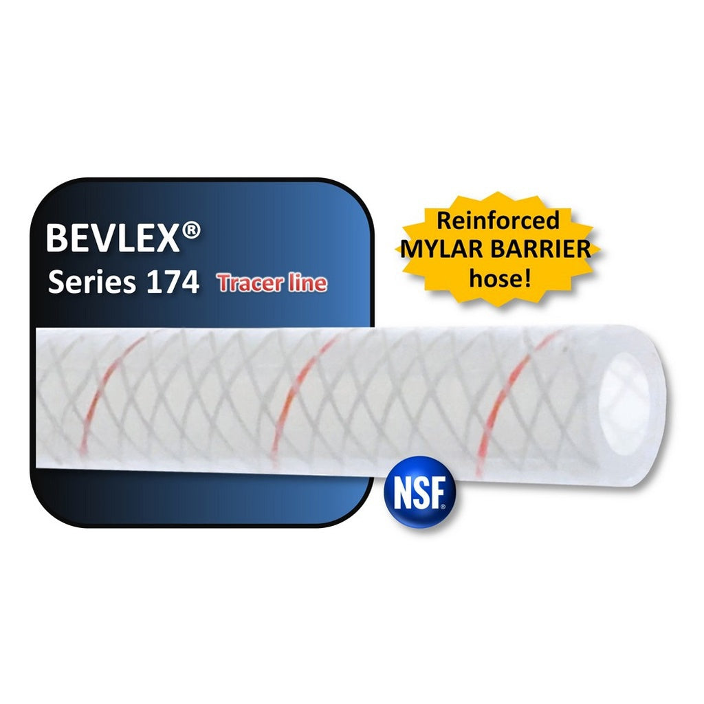 Discontinued Bevlex with Mylar Tubing, Red Tracer, 1/4" ID x 15/32" OD, 500 ft