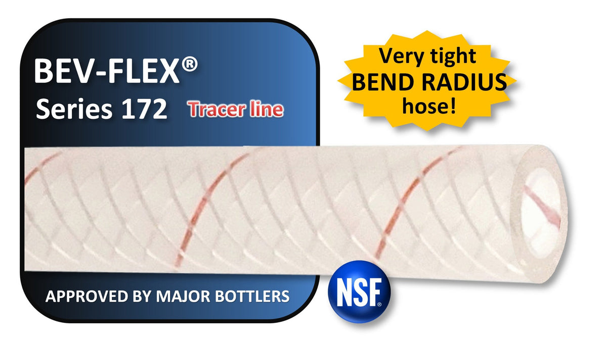 Bev-Flex Series 172 Reinforced Polyethylene Beverage Hose, Red Tracer, 1/4" ID x 15/32" OD, 500 ft