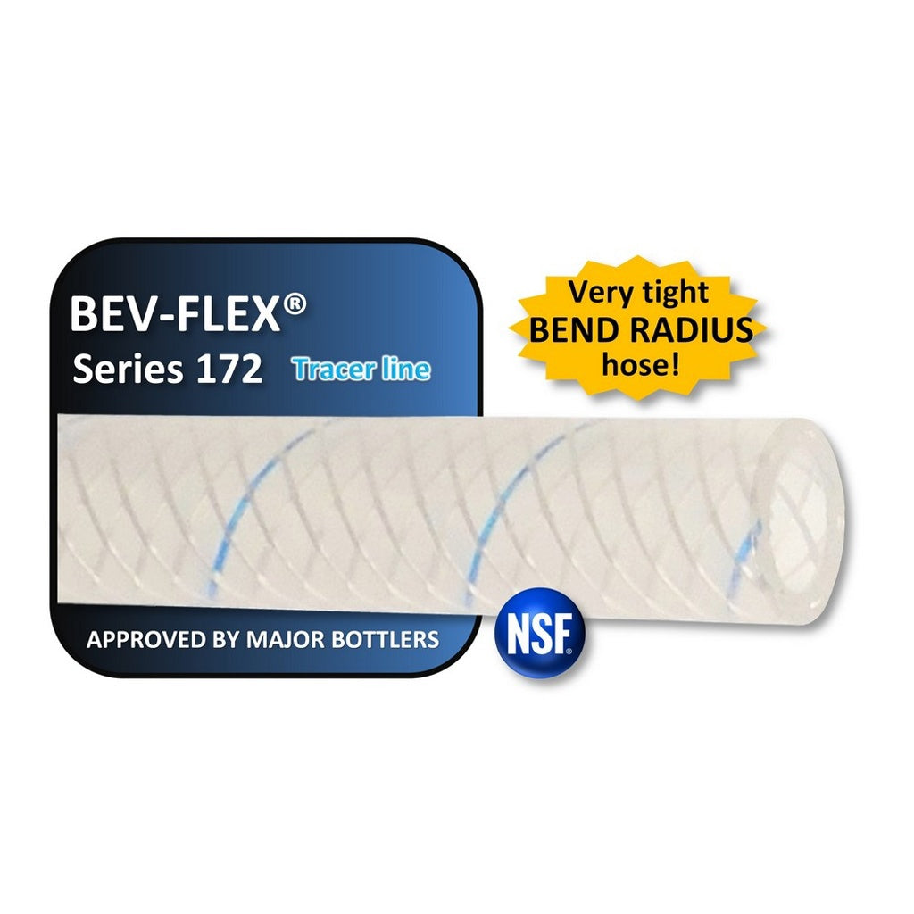 Bev-Flex Series 172 Reinforced Polyethylene Beverage Hose, Blue Tracer, 1/4" ID x 15/32" OD, 500 ft