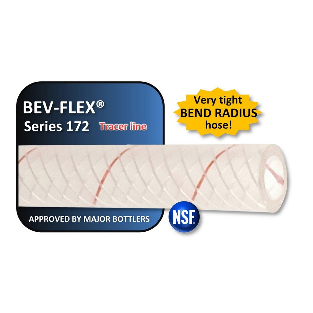 Bev-Flex Series 172 Reinforced Polyethylene Beverage Hose, Red Tracer, 3/8" ID x 5/8" OD, 300 ft