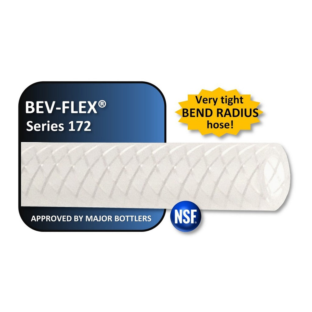 Bev-Flex Series 172 Reinforced Polyethylene Beverage Hose, Translucent White, 1/2" ID x 3/4" OD, 300 ft