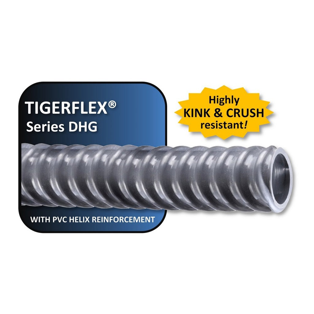 Tigerflex Series DHG Drain Hose, Gray, 1/2" ID x 11/16" OD, 100 ft
