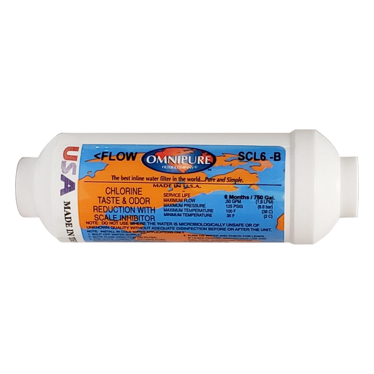 Omnipure Inline Water Filter with Scale Inhibitor, 6"