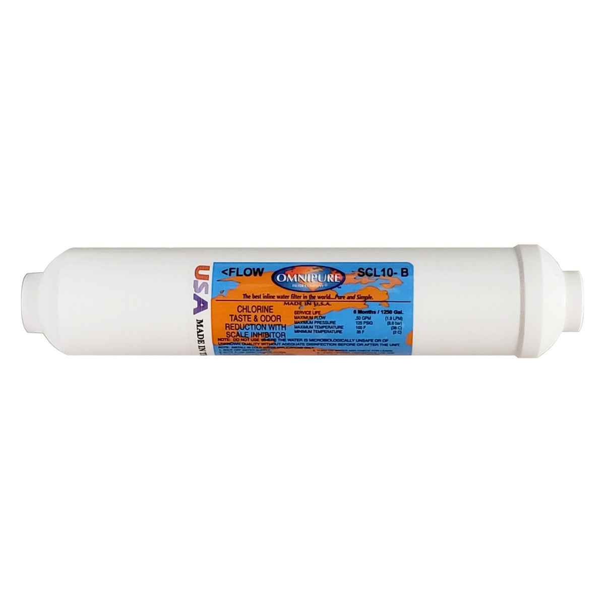 Omnipure Inline Water Filter with Scale Inhibitor, 10"