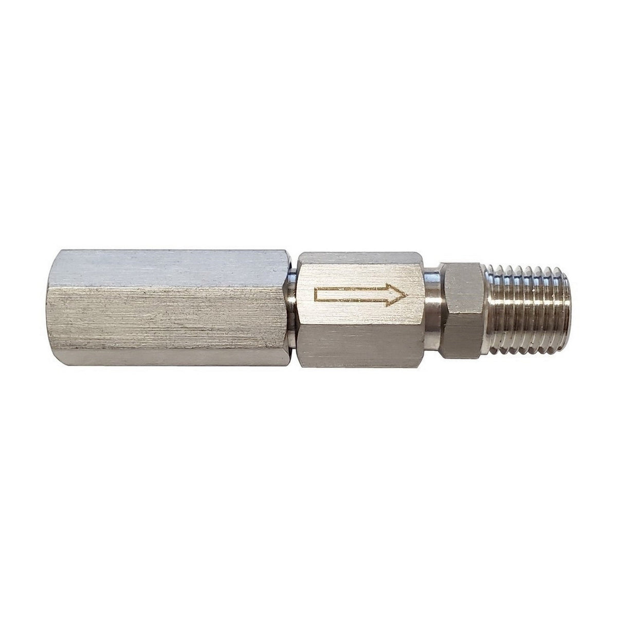 Dual Check Valve, 1/4" Female Pipe Thread > 1/4" Male Pipe Thread 304 Stainless Steel