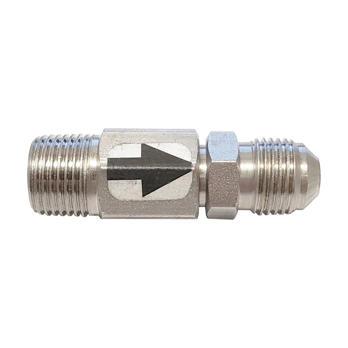 Single Check Valve, 3/8" Male Pipe Thread > 3/8" Male Flare, Stainless Steel