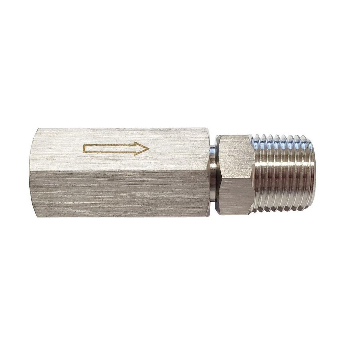 Single Check Valve, 3/8" Female Pipe Thread > 3/8" Male Pipe Thread, Stainless Steel