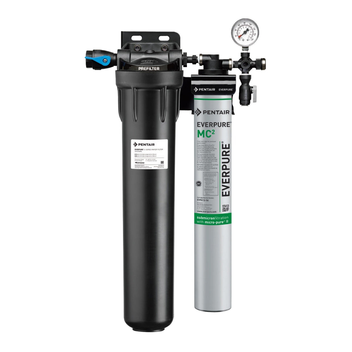 Everpure EV9328-01 Coldrink Single 1-MC² Water Filtration System with Pre-Filter, 0.5 Micron, 1.67 GPM