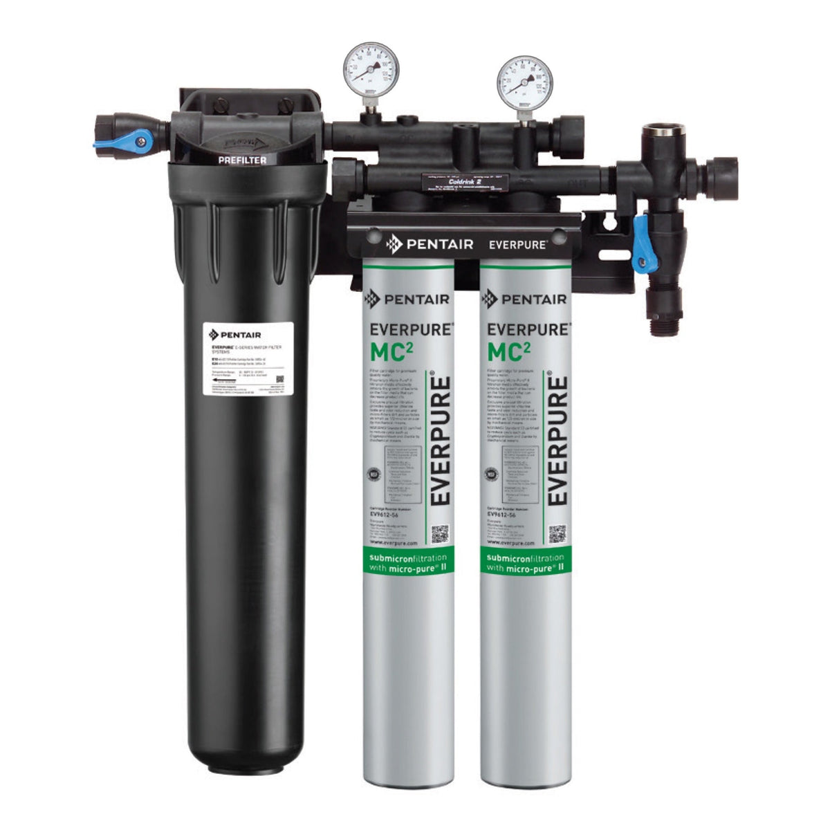Everpure EV9328-02 Coldrink Twin 2-MC² Water Filtration System with Pre-Filter, 0.5 Micron, 3.34 GPM