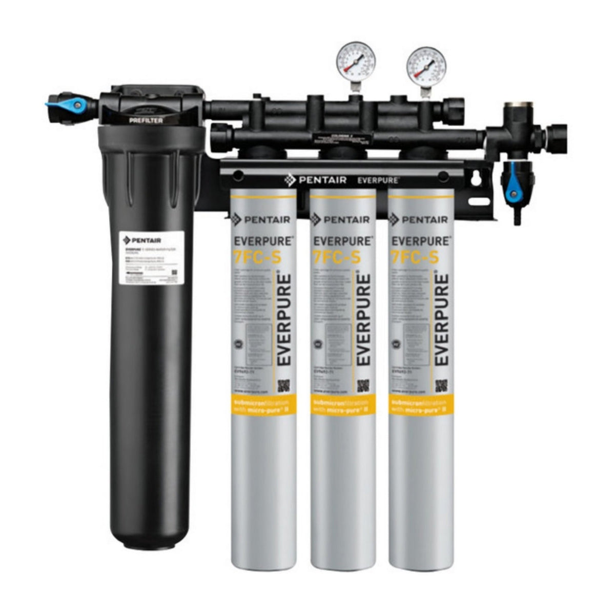 Everpure EV9327-73 Insurice PF Triple 7FC-S Water Filtration System with Pre-Filter, 0.5 Micron, 7.5 GPM