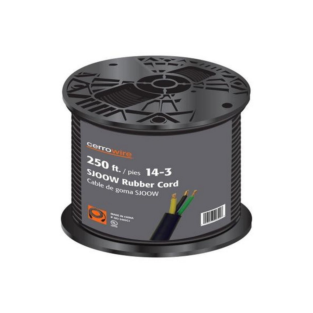 Cerrowire 14 Gauge 3-Wire Line Cord, 300V, SJ00W, 250 ft, Black