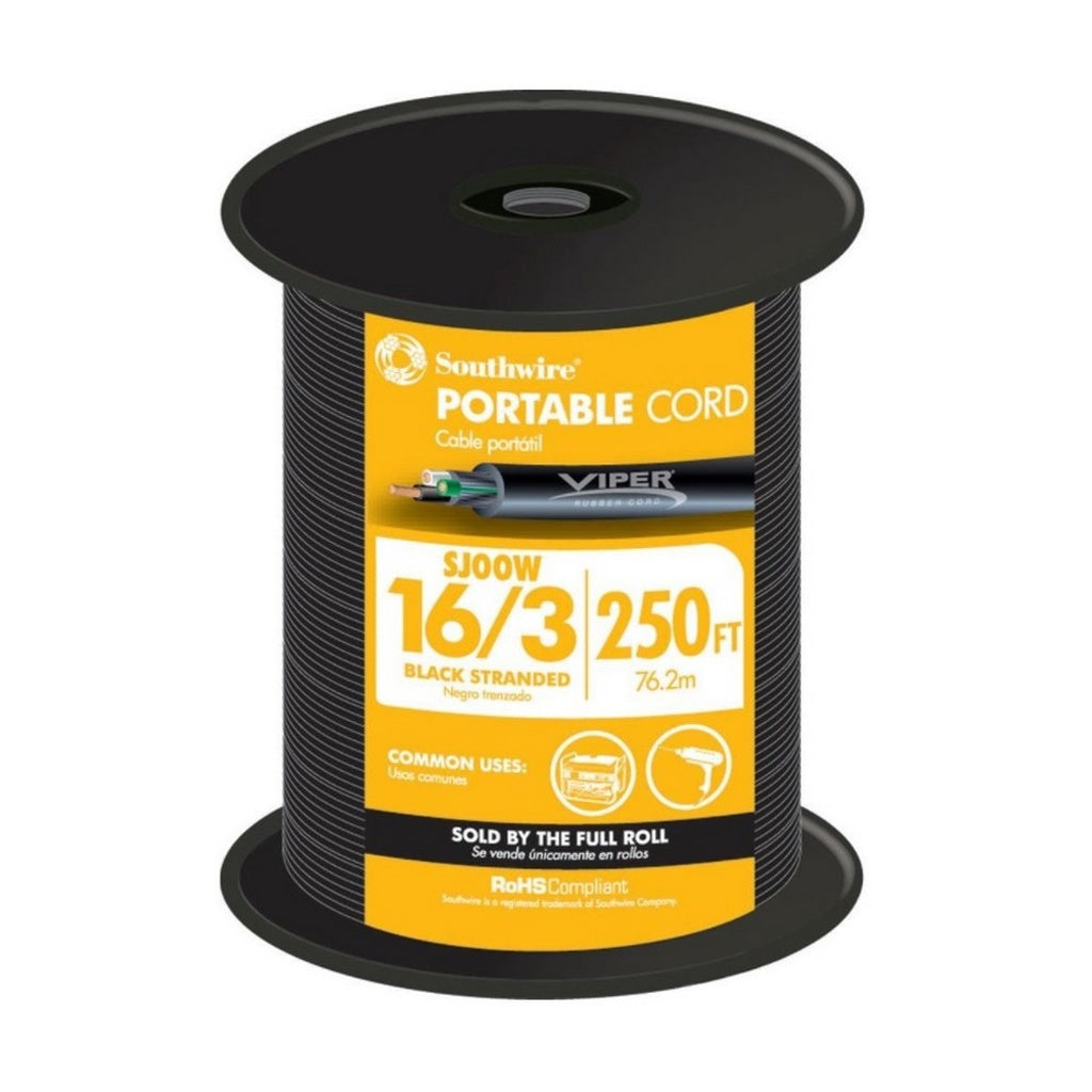 Cerrowire 16 Gauge 3-Wire Line Cord, 300V, SJ00W, 250 ft, Black