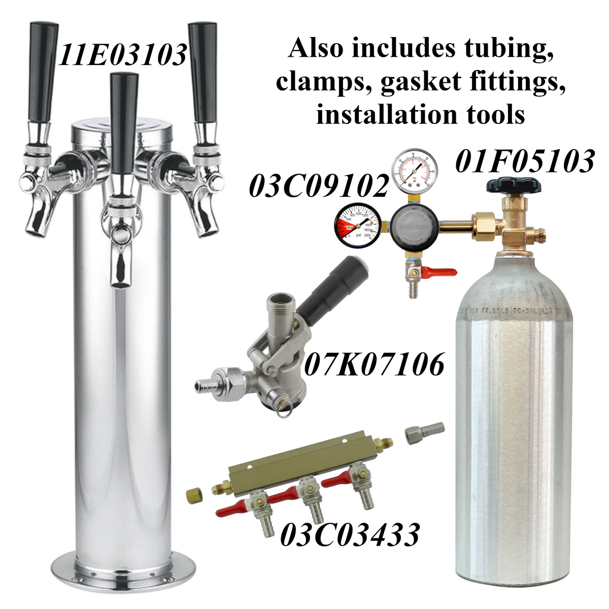 3 Faucet Column Keg Kit for Serv-Ware Direct Draw