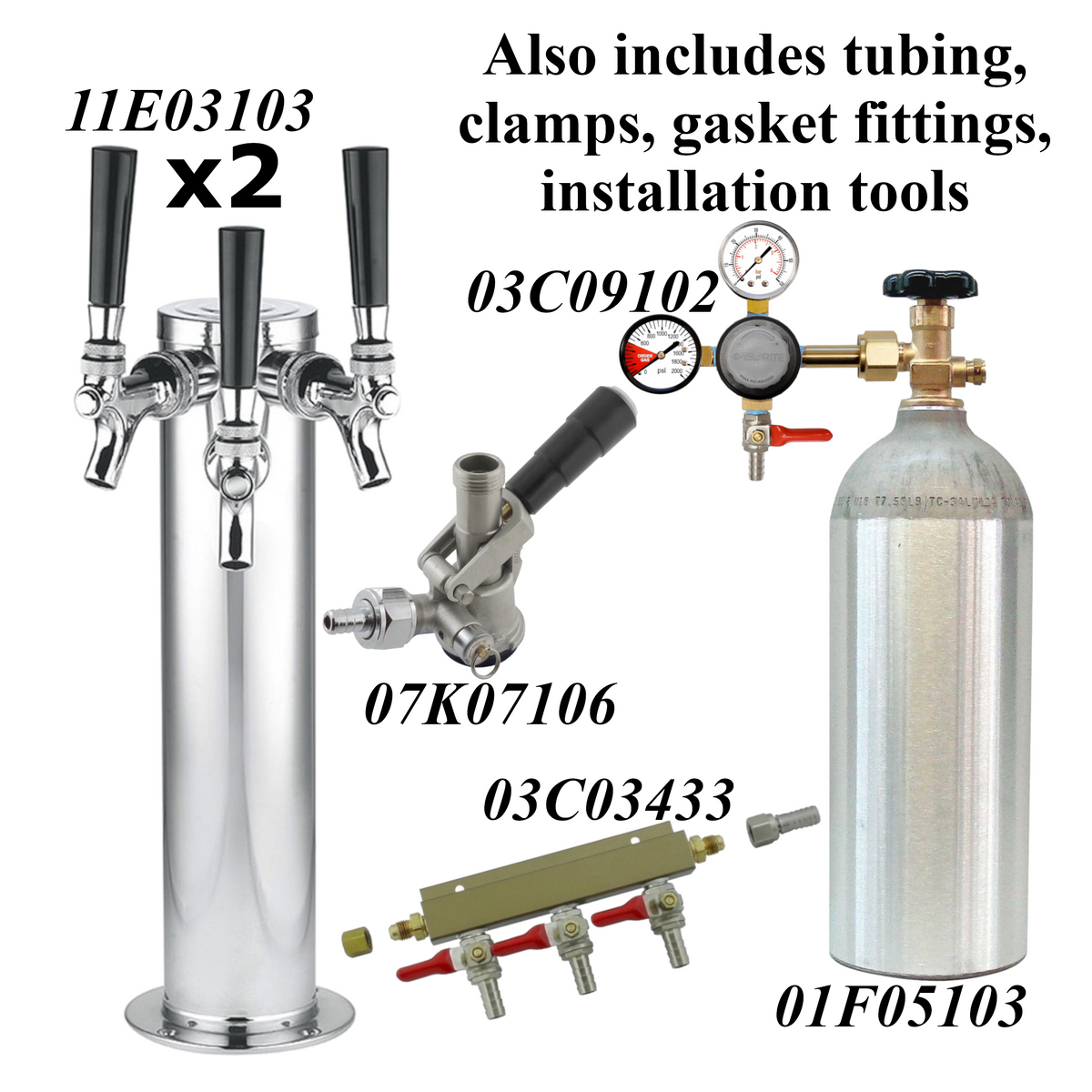 2 3-Faucet Columns, Keg Kit for Serv-Ware Direct Draw
