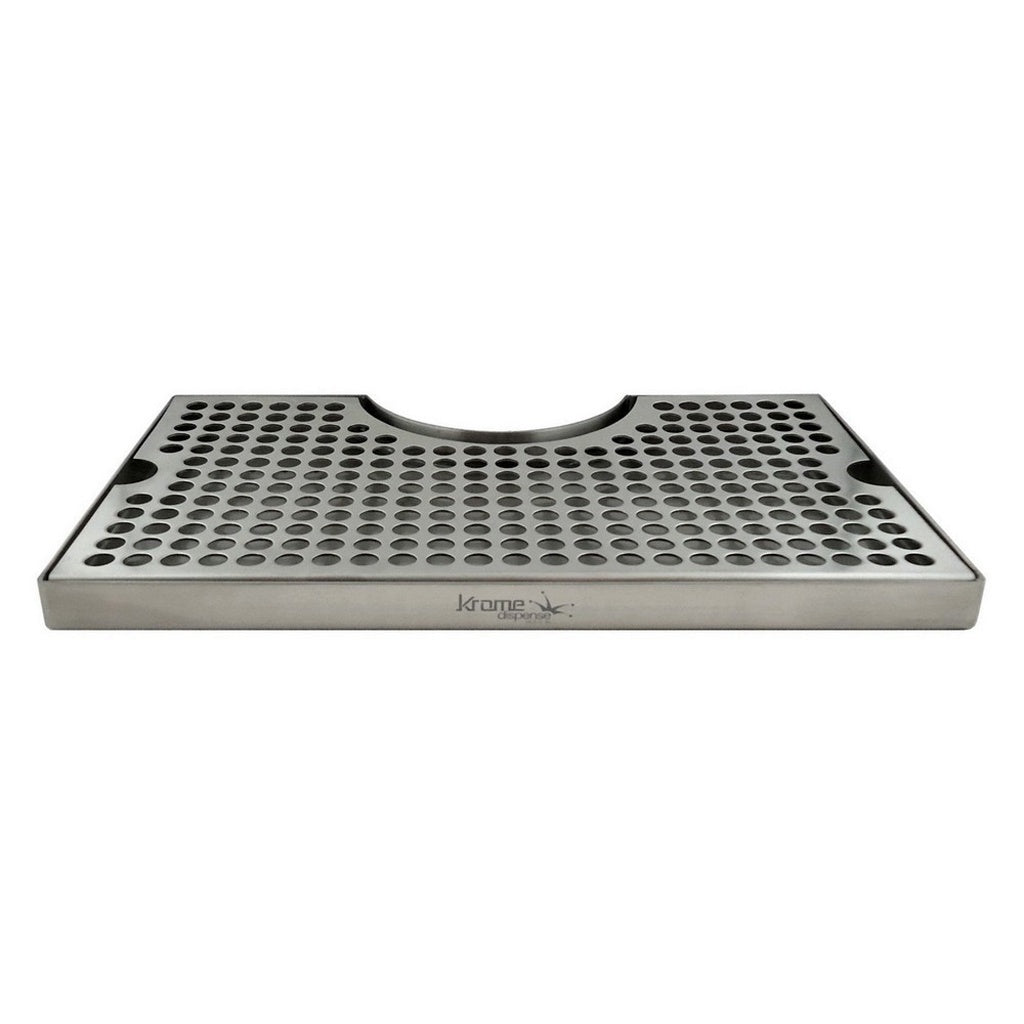 Krome Dispense Drip Tray, Counter Mount, With Drain, Cut Out for 3" Column, 7" W x 12" L