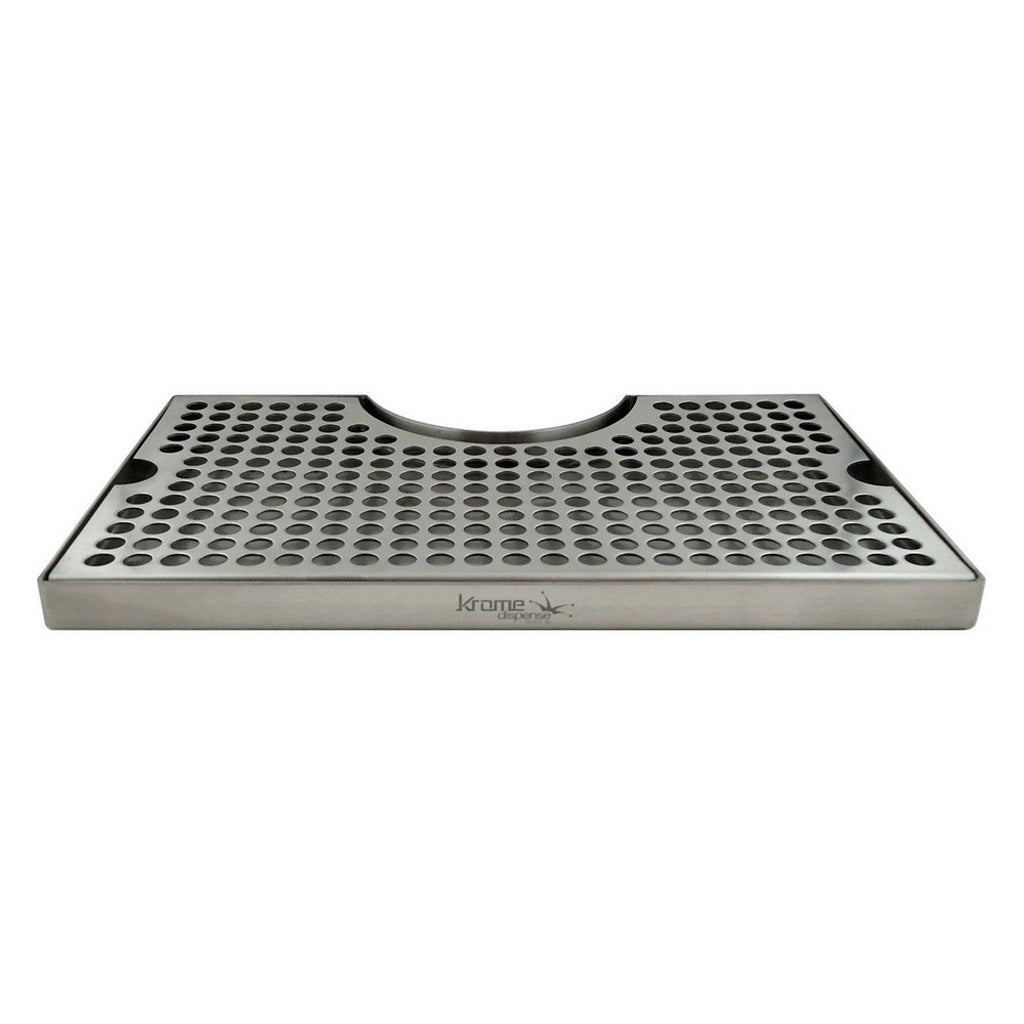 Krome Dispense Drip Tray, Counter Mount, With Drain, Cut Out for 4" Column, 8" W x 14" L