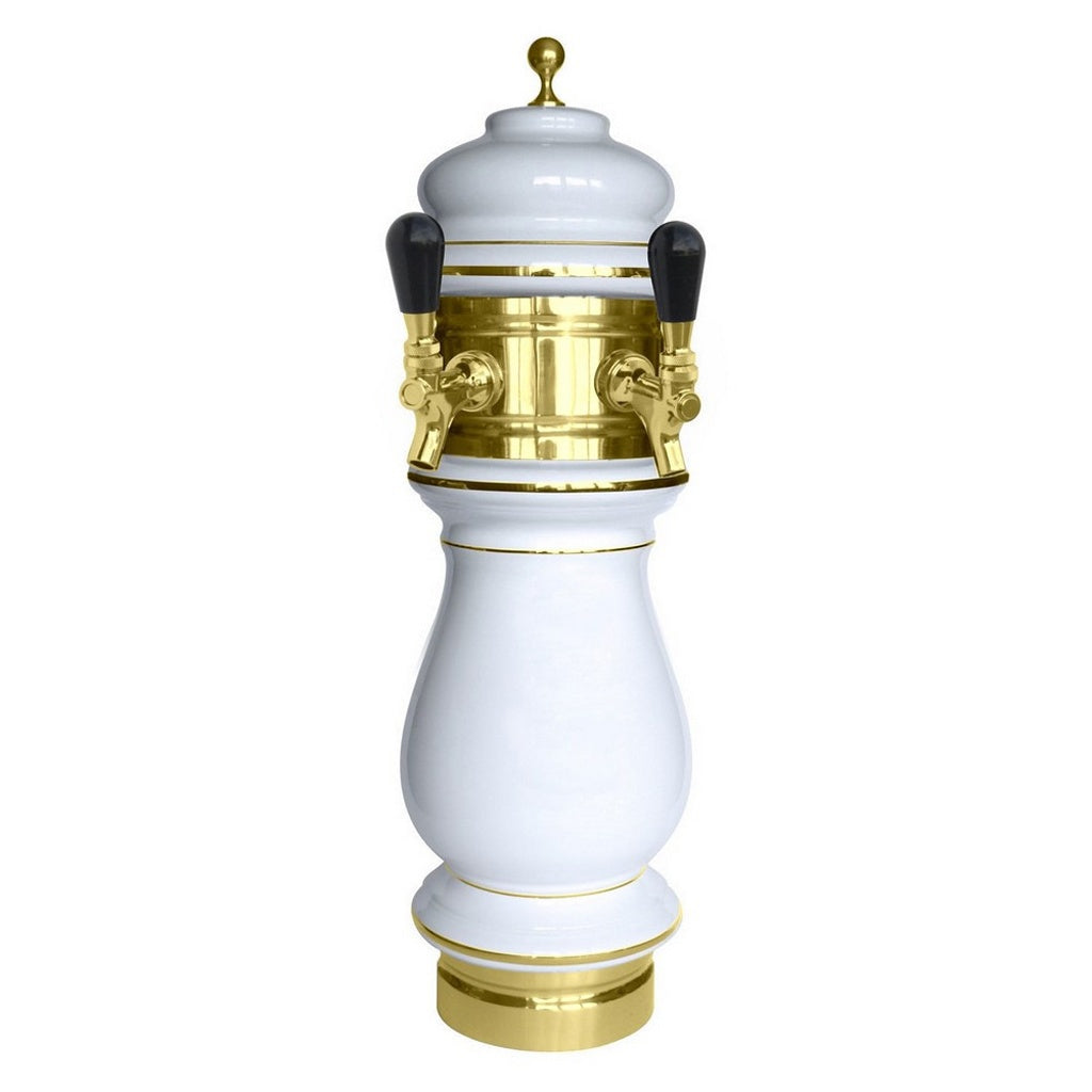 UBC Ceramic Tower, 2-Faucet Air (White/Gold)