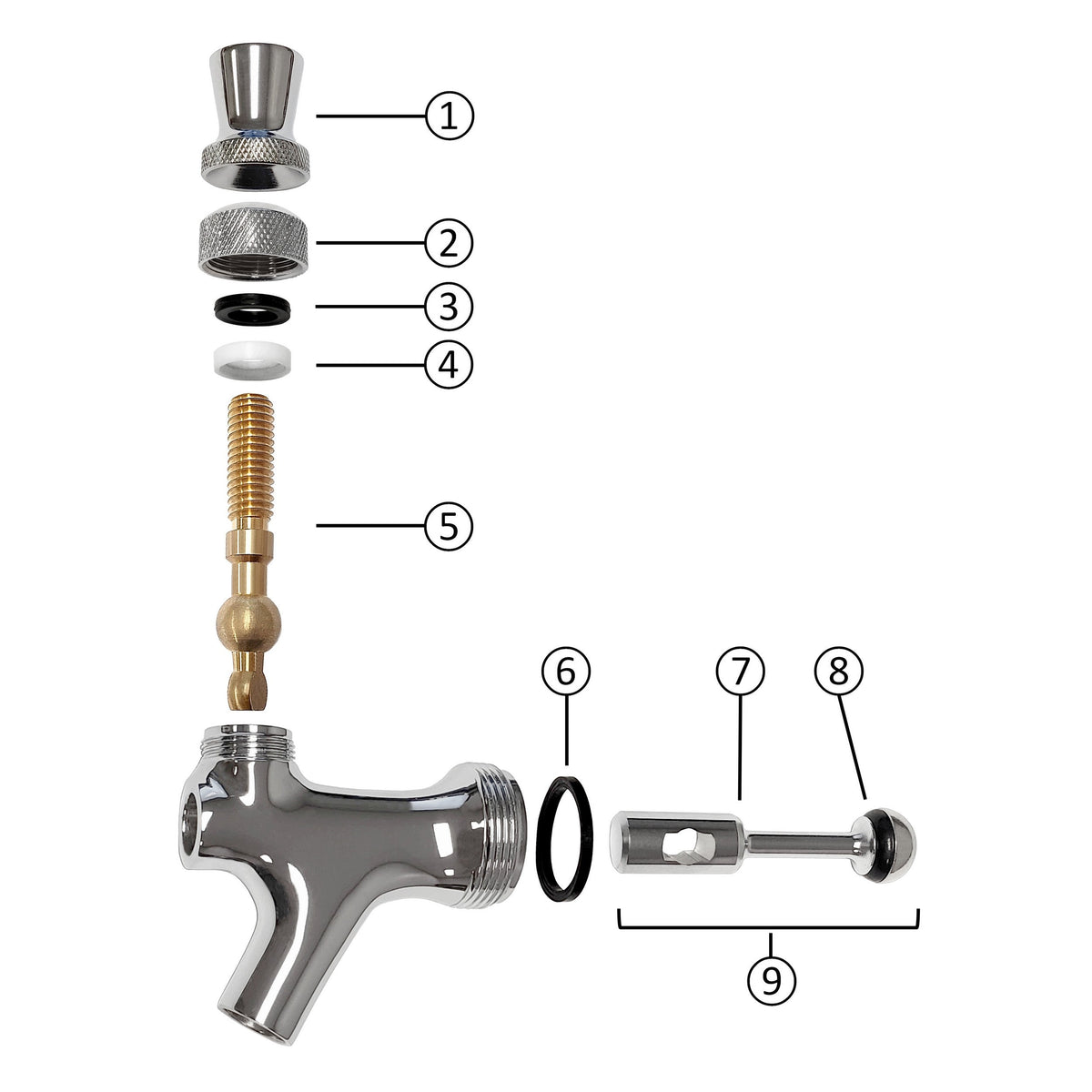 Perlick Standard Faucet, Chrome Body, Brass Lever